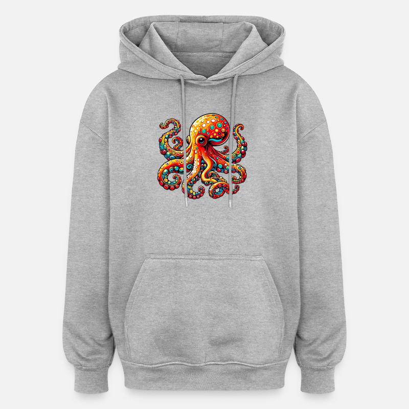 Krake - Oversized Unisex Hoodie - Grau meliert