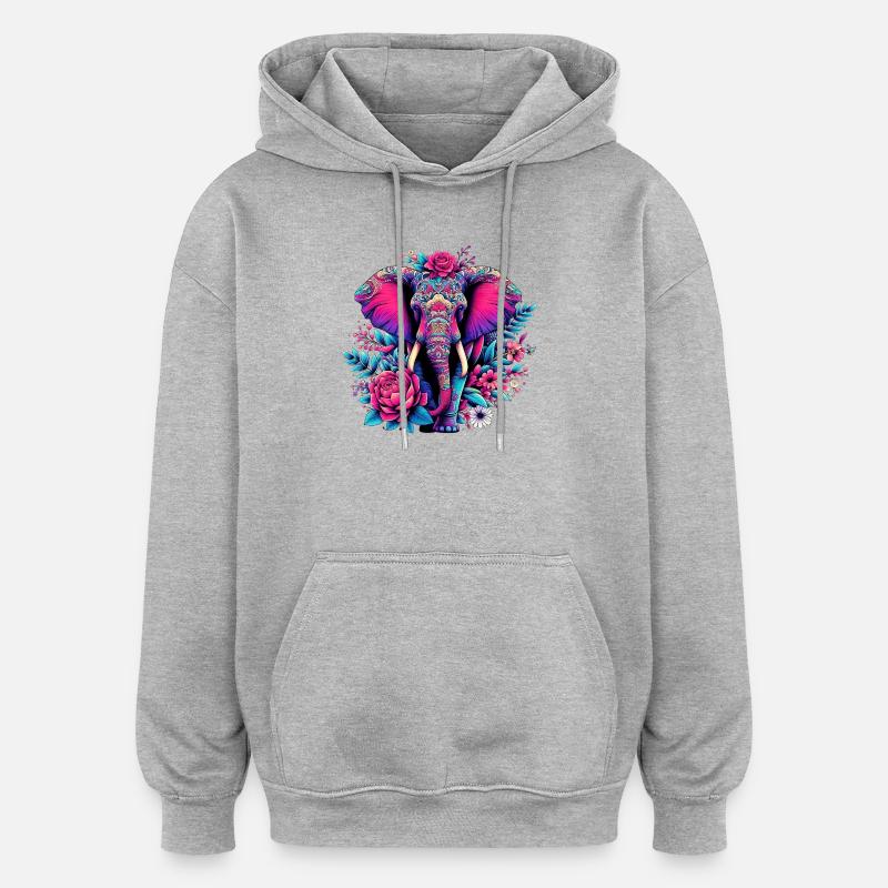 Éléphant - Sweat à capuche oversize unisexe - gris chiné