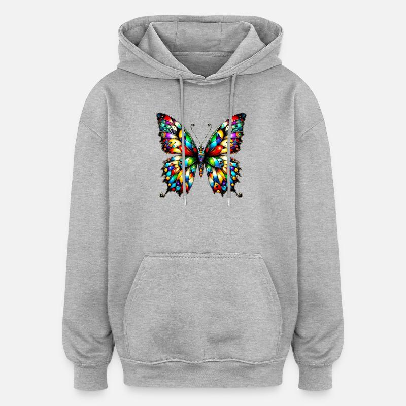 Papillon - Sweat à capuche oversize unisexe - gris chiné