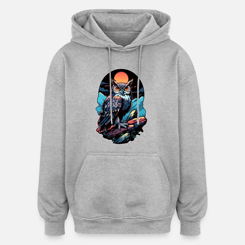 Großer Eule Uhu bei Mondschein - Oversized Unisex Hoodie - Grau meliert
