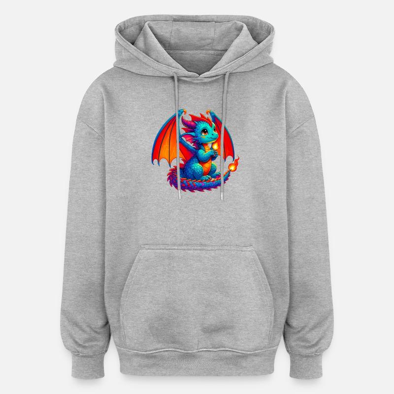 Dragon - Sweat à capuche oversize unisexe - gris chiné
