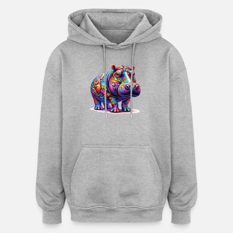 Nilpferd - Oversized Unisex Hoodie - Grau meliert