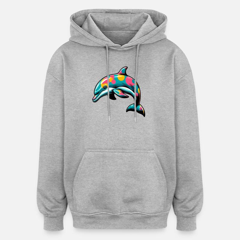 Dauphin - Sweat à capuche oversize unisexe - gris chiné