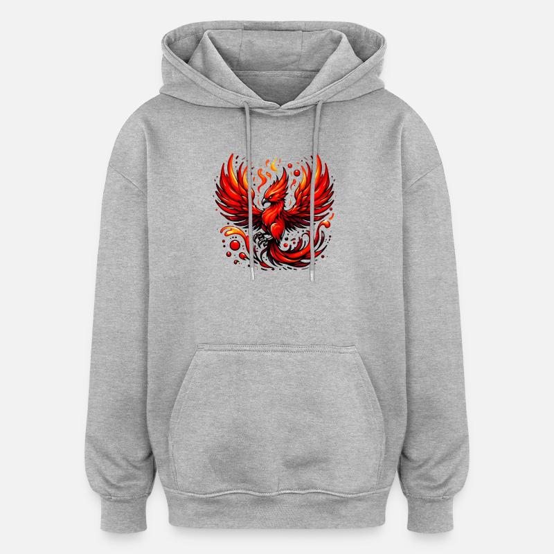Phénix rouge - Sweat à capuche oversize unisexe - gris chiné