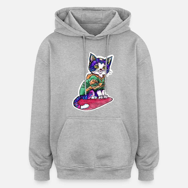 Katze im grünen Pulli - Oversized Unisex Hoodie - Grau meliert