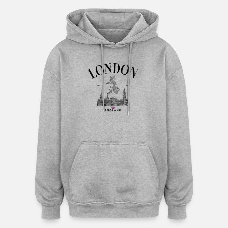 Tiny Union Jack on Black - Oversized Unisex Hoodie - heather grey