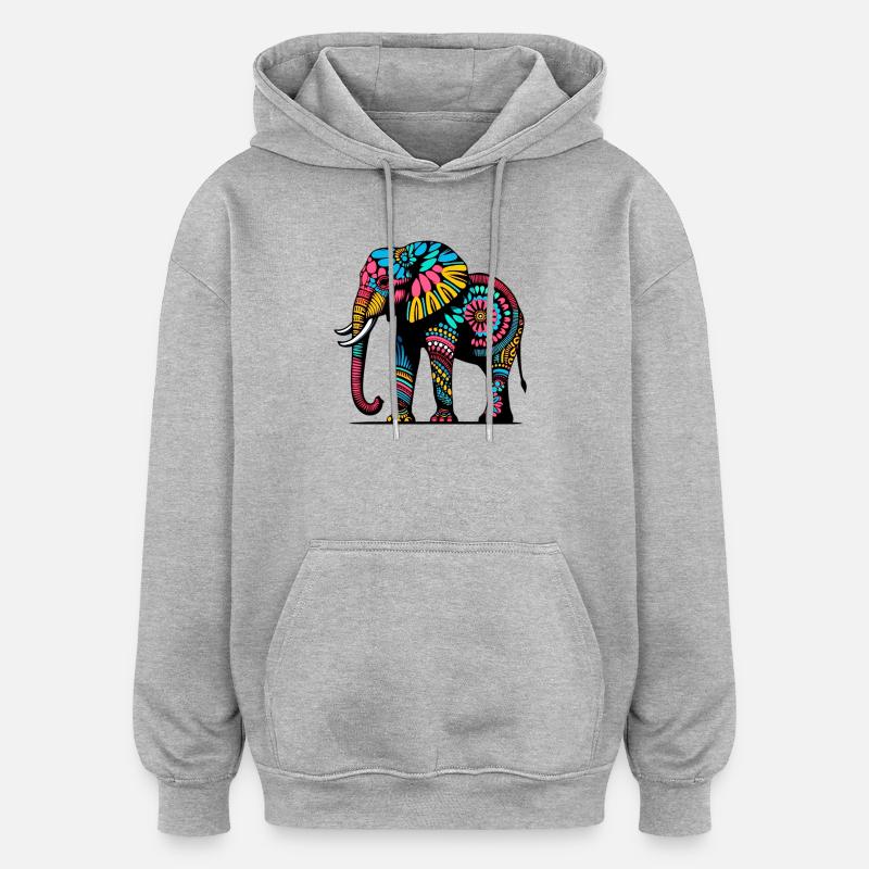 Éléphant - Sweat à capuche oversize unisexe - gris chiné