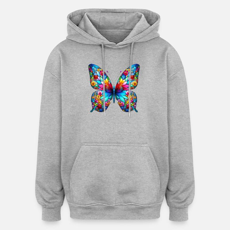 Sommerfugl - Oversize unisex hoodie - grå meleret