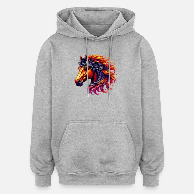Pferd - Oversized Unisex Hoodie - Grau meliert