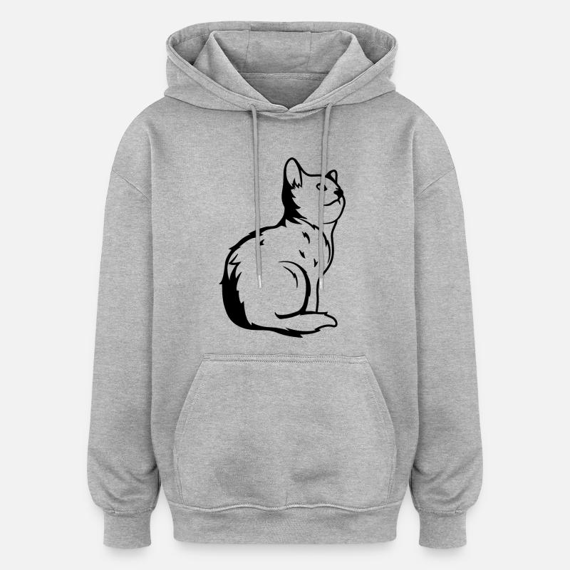 Chat - Sweat à capuche oversize unisexe - gris chiné
