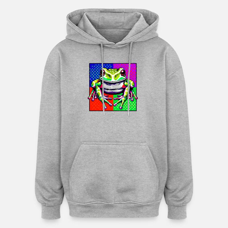 Grenouille - Sweat à capuche oversize unisexe - gris chiné