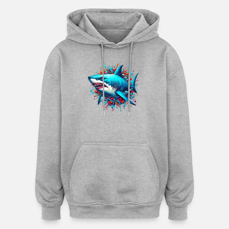 Requin - Sweat à capuche oversize unisexe - gris chiné