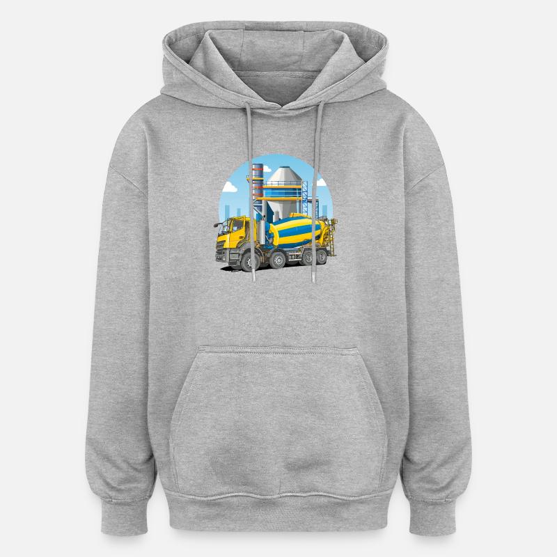 Bétonnière dans une centrale à béton - Sweat à capuche oversize unisexe - gris chiné