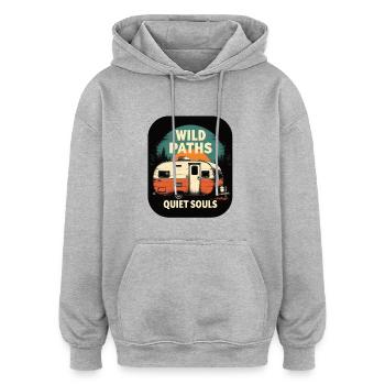 Camping live - Wild Paths Quiet Souls Camper Art - Oversized Unisex Hoodie - Grau meliert - Vorne - Noah (186cm)
