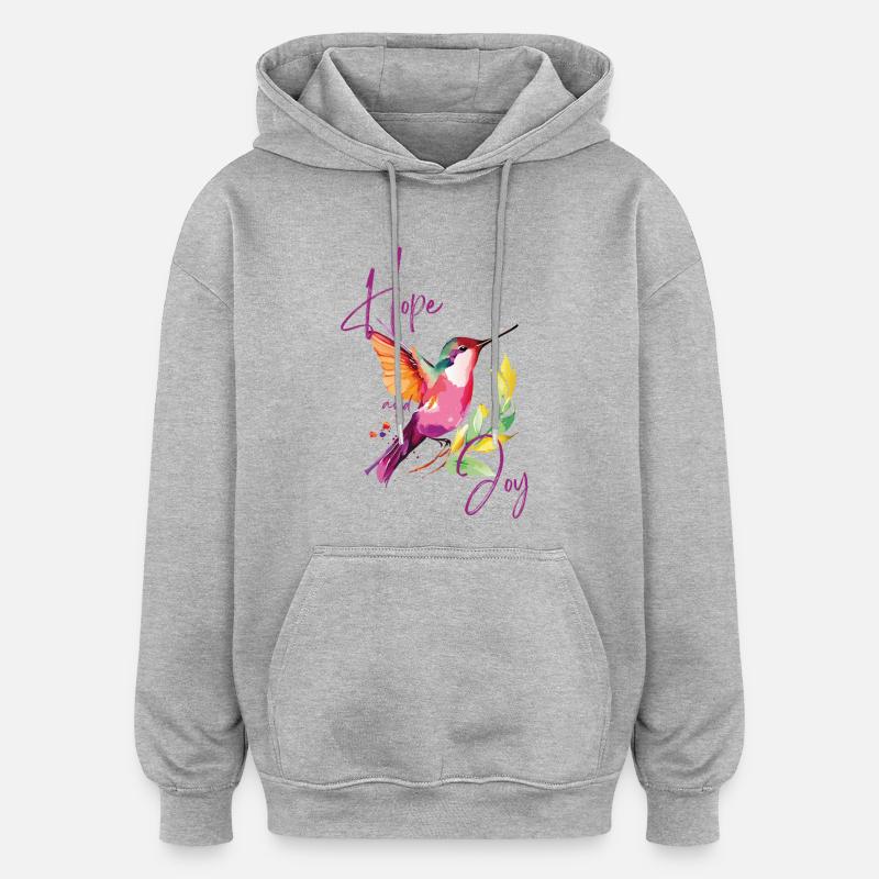 Bunter Kolibri mit Freuden- und Hoffnungsmustern - Oversized Unisex Hoodie - Grau meliert