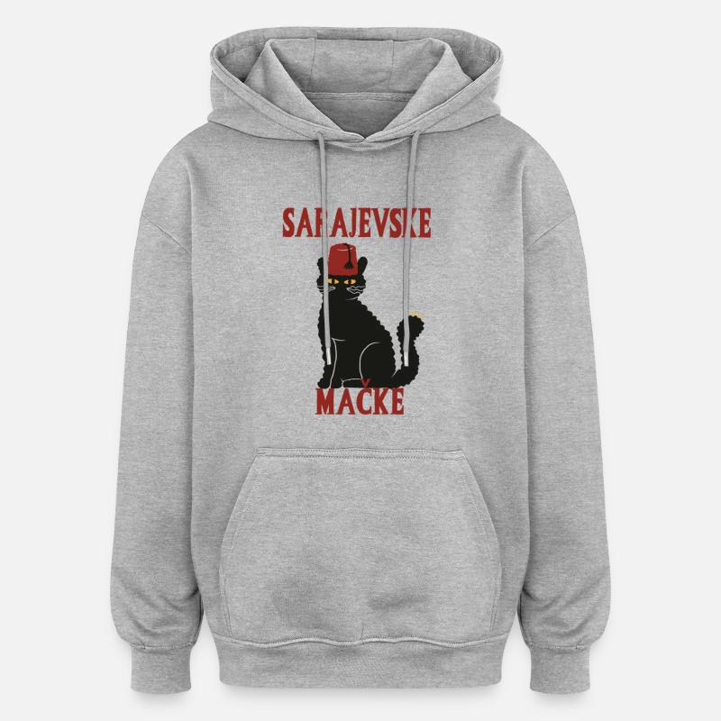 Chat Sarajevo Fez - Sweat à capuche oversize unisexe - gris chiné