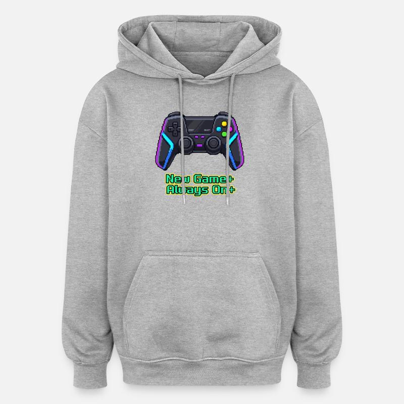 Neon Pixel Controller New Game Plus - Sweat à capuche oversize unisexe - gris chiné