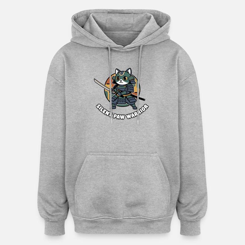 Silent Paws Samurai Warrior Cat - Oversized Unisex Hoodie - heather grey