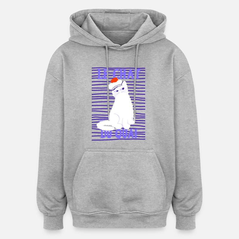 Chat Blanc du Quai - Sweat à capuche oversize unisexe - gris chiné