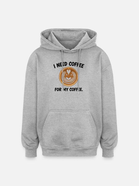 Heart Latte Art: I Need Coffee - Oversized Unisex Hoodie - heather grey