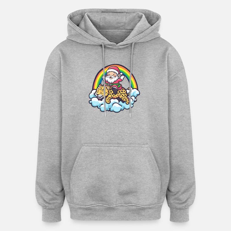 Père Noël léopard Noël - Sweat à capuche oversize unisexe - gris chiné