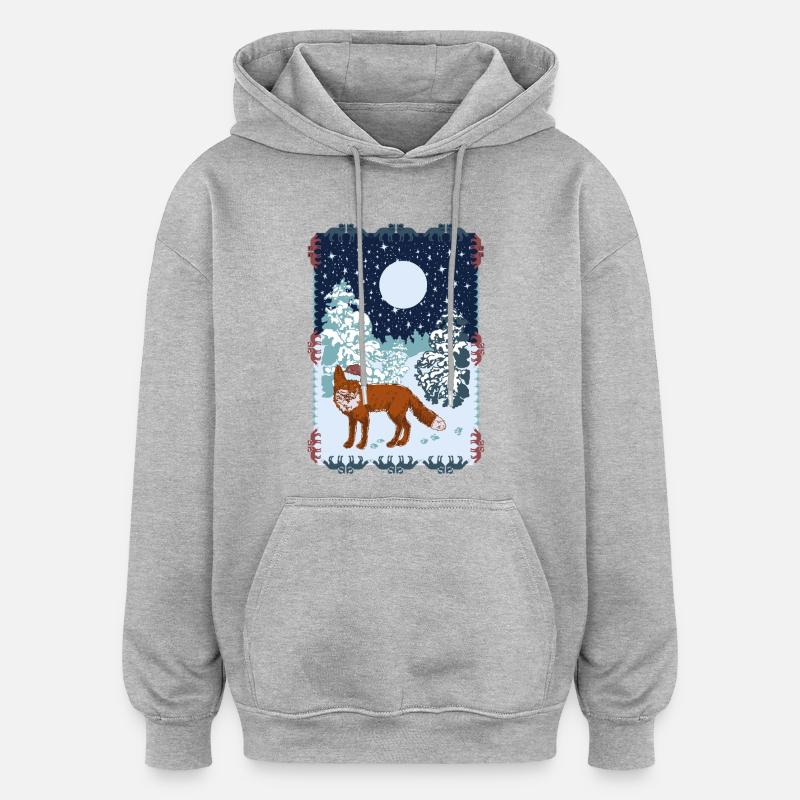 FOX UNDER MOONLIGHT - Oversized Unisex Hoodie - heather grey