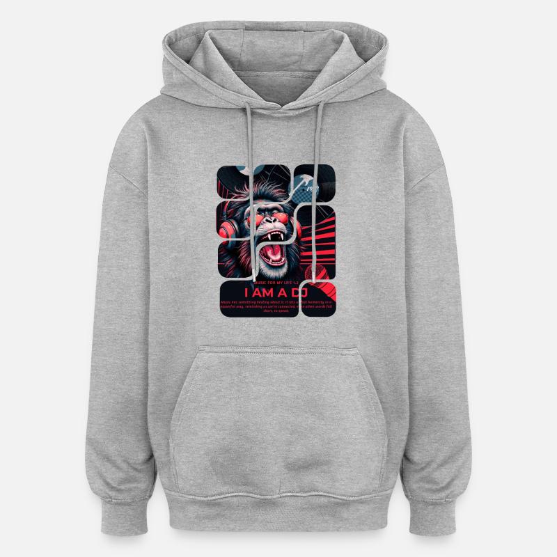 Singe DJ avec casque design néon - Sweat à capuche oversize unisexe - gris chiné
