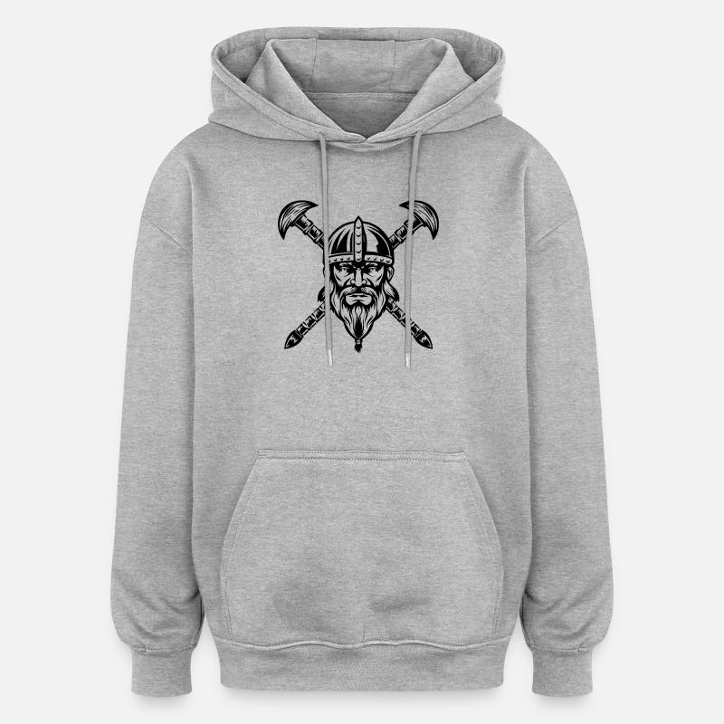 Visage de guerrier viking barbu  - Sweat à capuche oversize unisexe - gris chiné