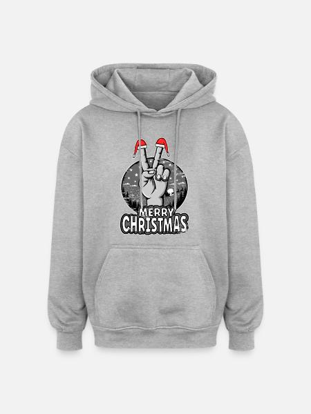 Merry Christmas Peace Sign Design - Oversized Unisex Hoodie - heather grey