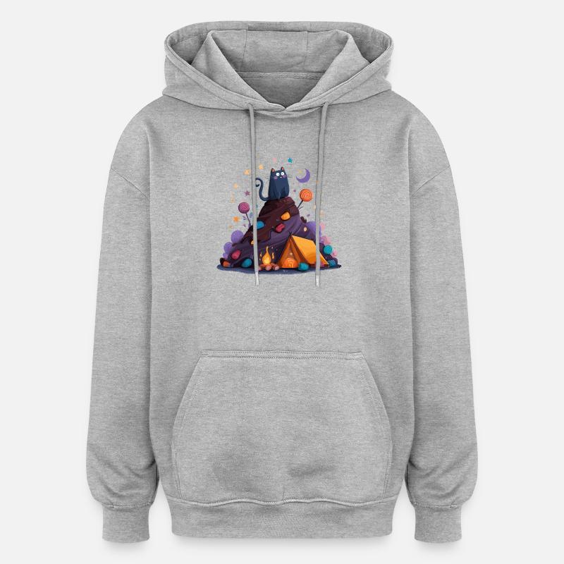 Camp pour chats au volcan - Sweat à capuche oversize unisexe - gris chiné