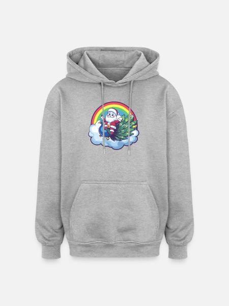 Peacock Bird Santa Claus Christmas - Oversized Unisex Hoodie - heather grey