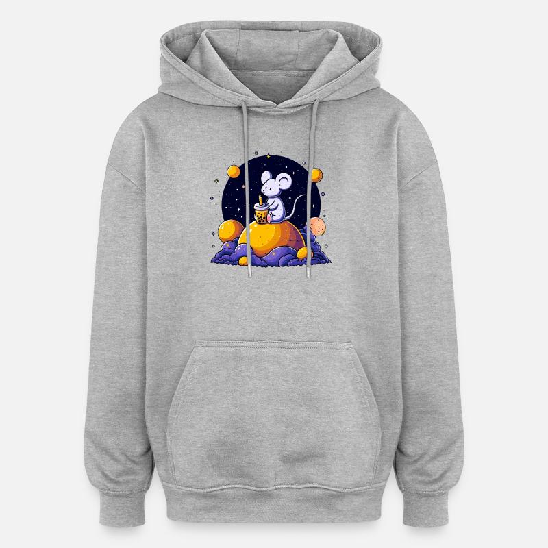 Space Mouse with Bubble Tea - Oversized Unisex Hoodie - heather grey