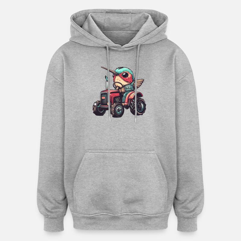 Hummingbird Bird Tractor Farmer - Sweat à capuche oversize unisexe - gris chiné