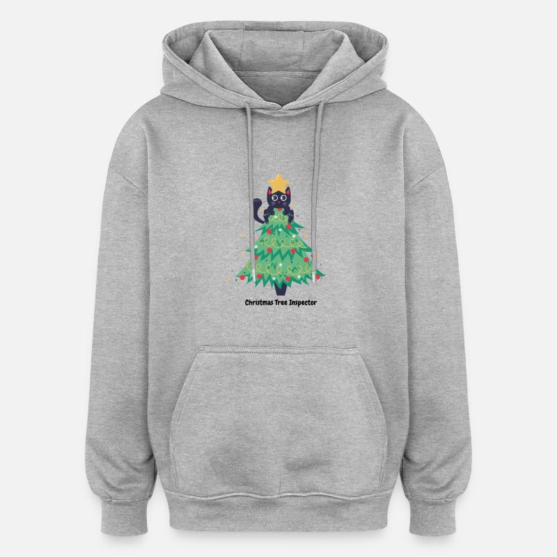 pull de noël chat dans sapin - Sweat à capuche oversize unisexe - gris chiné