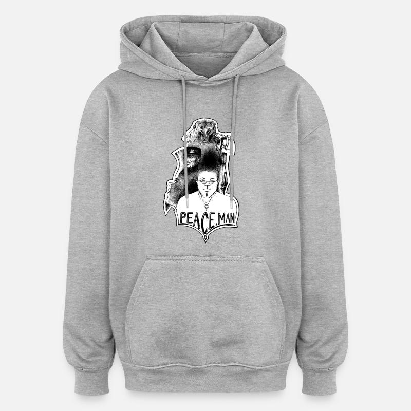 Peace Man : visage et lion - Sweat à capuche oversize unisexe - gris chiné
