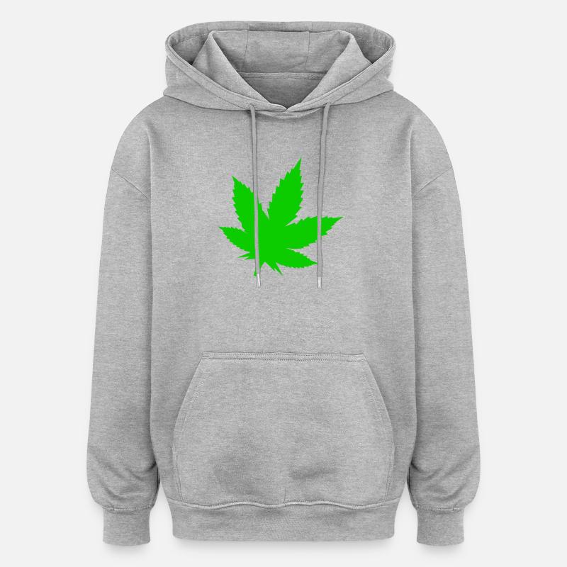 Motif de feuilles de cannabis vertes - Sweat à capuche oversize unisexe - gris chiné