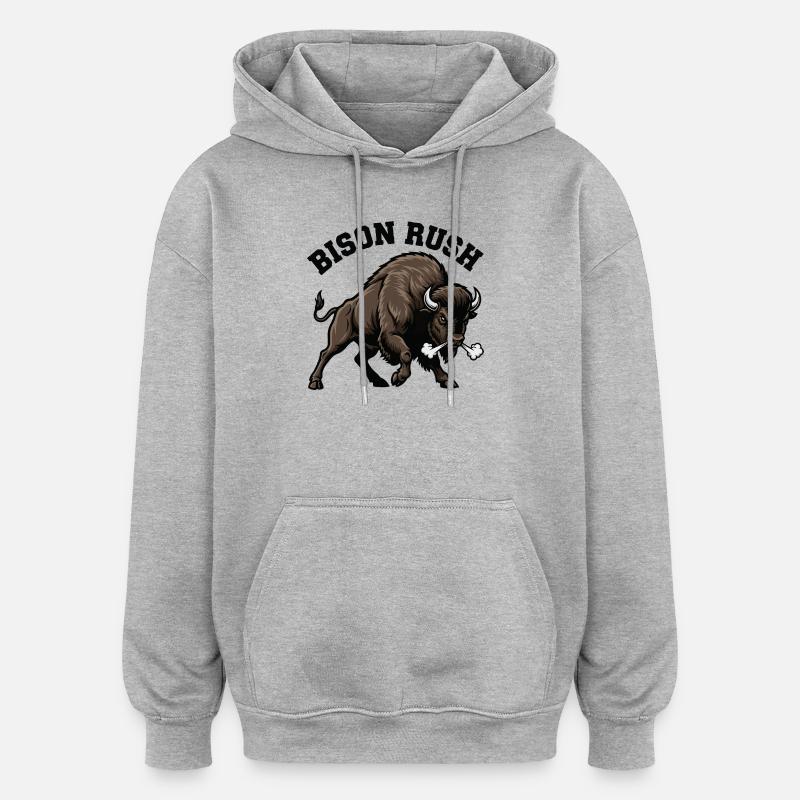 Bison Rush Bison Sauvage Force - Sweat à capuche oversize unisexe - gris chiné