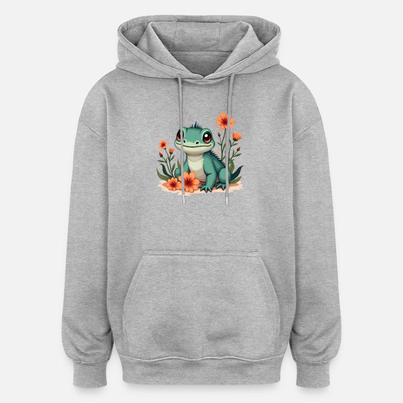 iguane - Sweat à capuche oversize unisexe - gris chiné