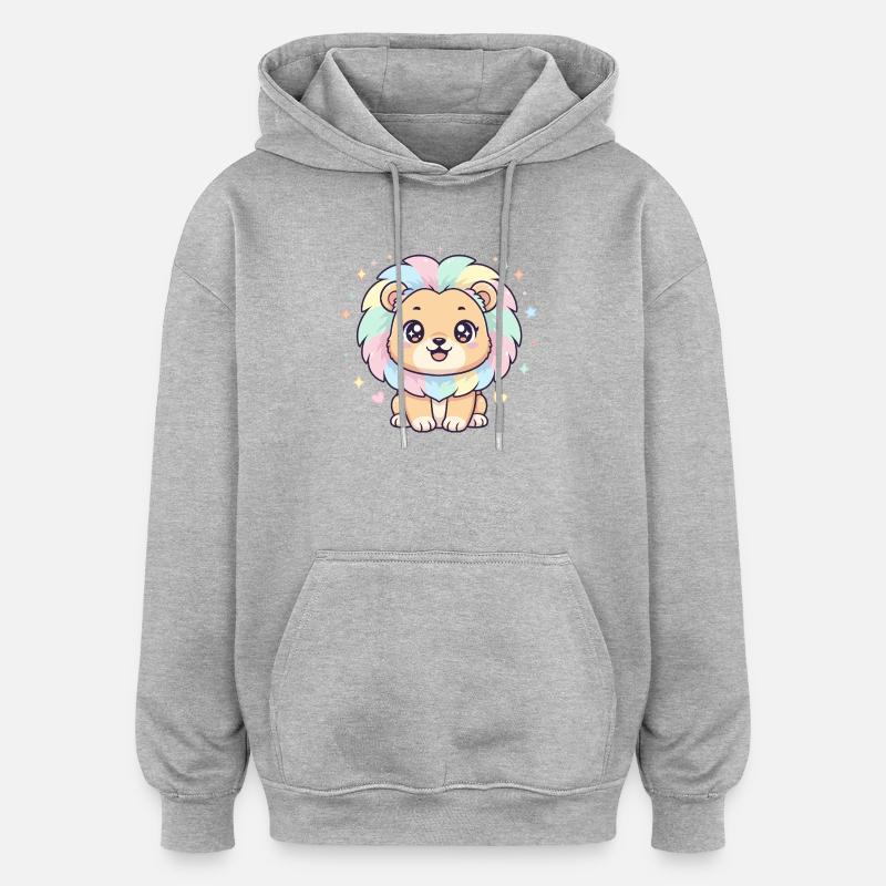 Pastell Löwe mit Regenbogenmähne - Oversized Unisex Hoodie - Grau meliert
