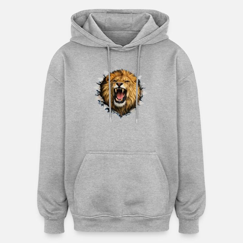 Ruige Leeuw perce le papier - Sweat à capuche oversize unisexe - gris chiné