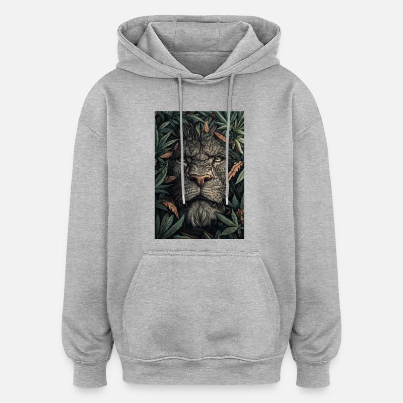 Tête de lion dans le feuillage - Sweat à capuche oversize unisexe - gris chiné