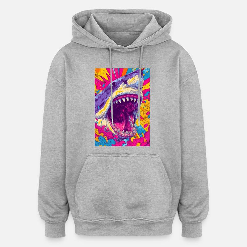 Explosion de requin psychédélique - Sweat à capuche oversize unisexe - gris chiné