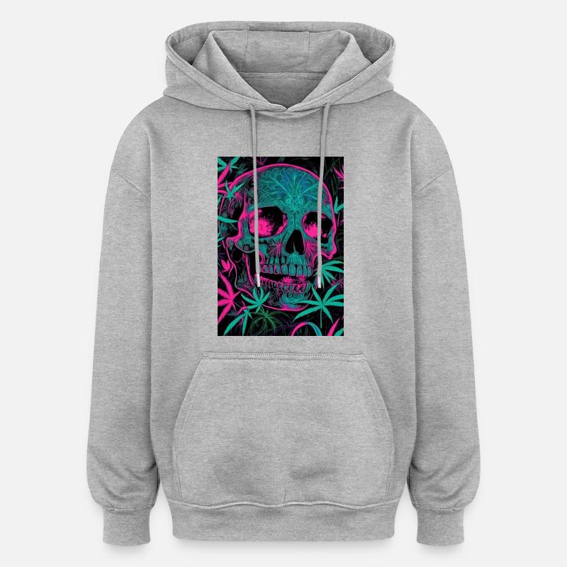 Neon Skull with Cannabis Leaf Pattern - Oversized Unisex Hoodie - heather grey