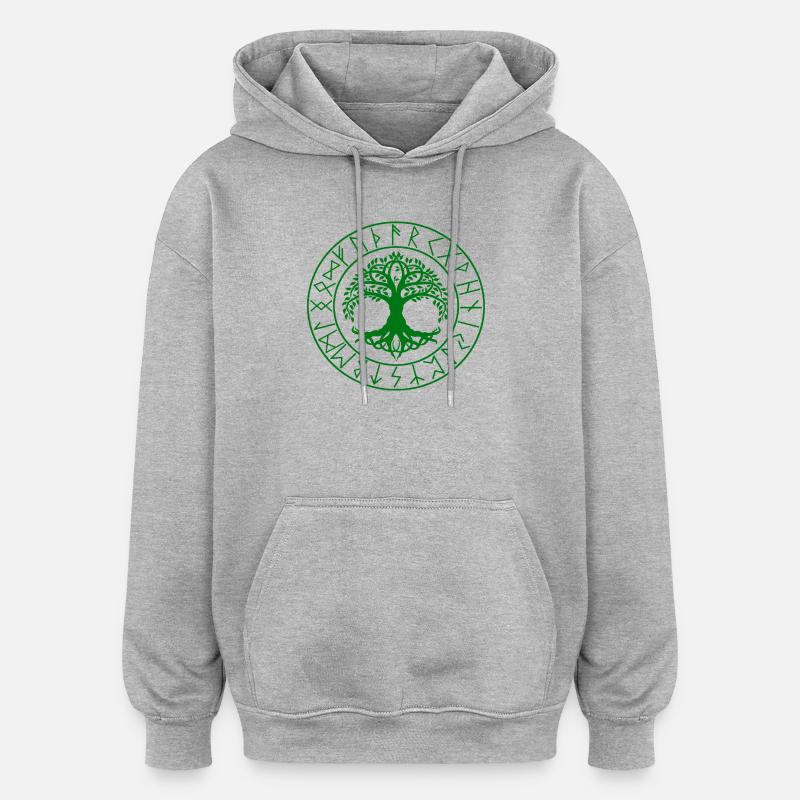 Nœud celtique Viking Tree - Sweat à capuche oversize unisexe - gris chiné