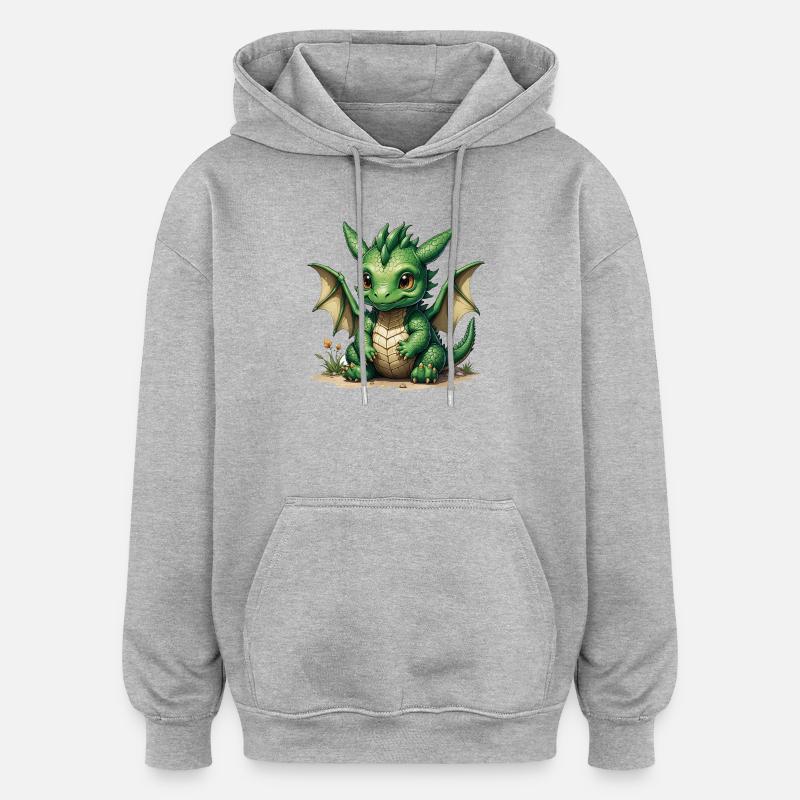 Petit Dragon Vert - Sweat à capuche oversize unisexe - gris chiné