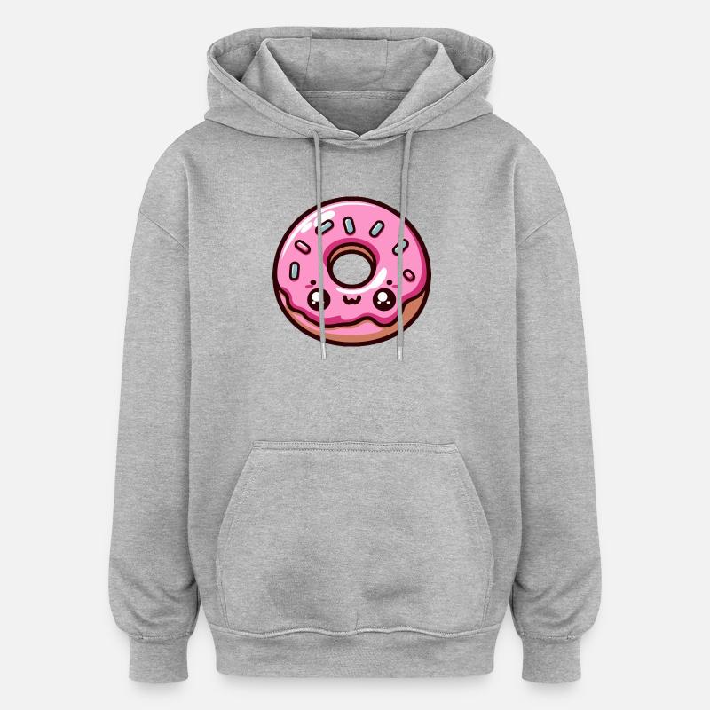 Donut Kawaii Rose Bonbon - Sweat à capuche oversize unisexe - gris chiné