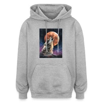 howling wolf - Oversized Unisex Hoodie - heather grey - Front - Noah (186cm)