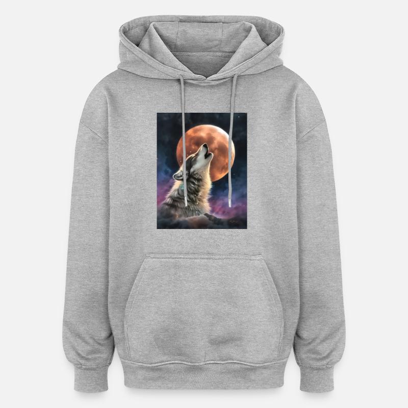 loup hurlant - Sweat à capuche oversize unisexe - gris chiné