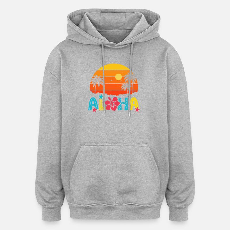 Aloha Sunset Palm Hibiscus - Sweat à capuche oversize unisexe - gris chiné