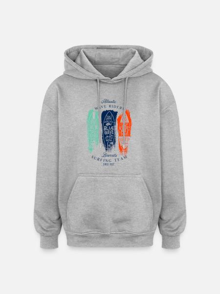 Blue Waves and Atlantic Surfing - Oversized Unisex Hoodie - heather grey